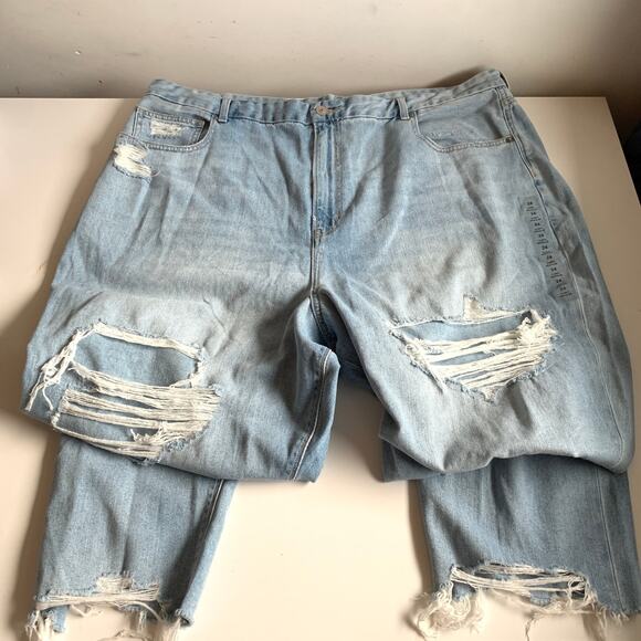 American Eagle Plus Size 24 Curvy Mom Jeans Denim Distressed Ripped Light Wash - Picture 4 of 12